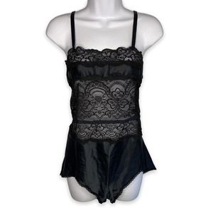 VTG Cira Lingerie Size 34 Satin Romper Black Snap Crotch Sissy Sexy Lacey Girly